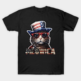 Meowica 4th of July Cat American Flag America USA Funny T-Shirt